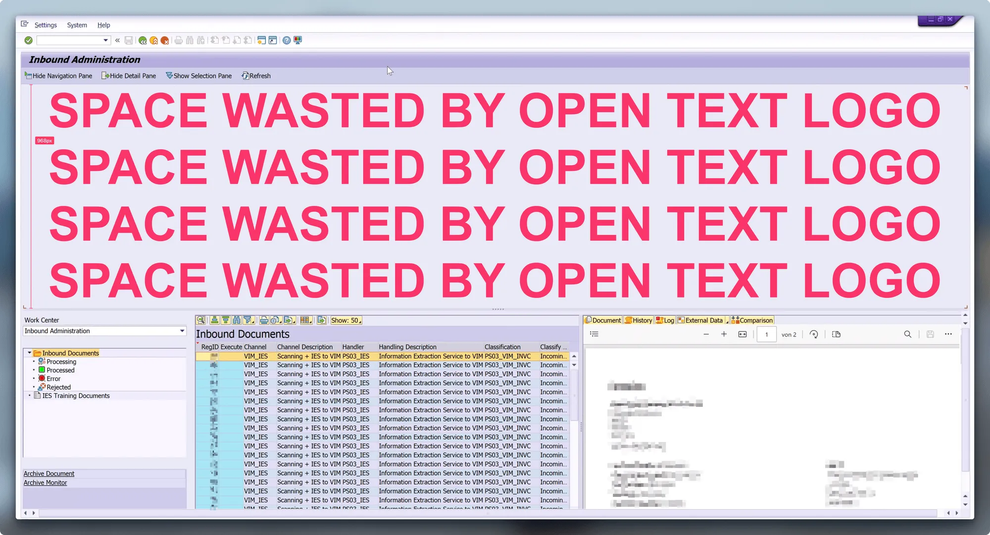 Vim inbound administration with large opentext logo