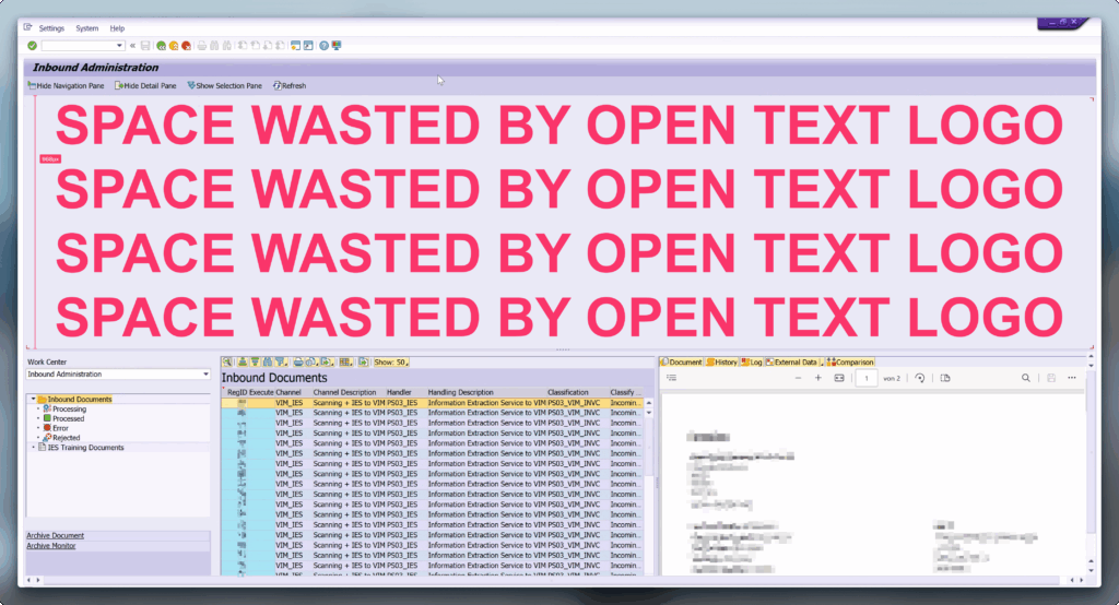Vim inbound administration with large opentext logo